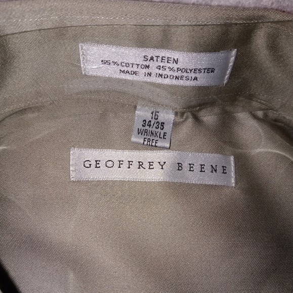 🆕 Geoffrey Beene | Green Sateen Button Down Dress Shirt Size 16 Neck - Picture 9 of 12